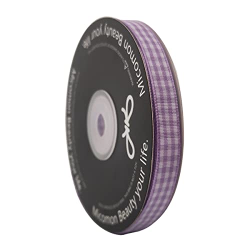 Micomon Purple Gingham Plaid Checked Ribbon 25 Yard Each Roll 100% Polyester (3/8", Purple) - Image 2