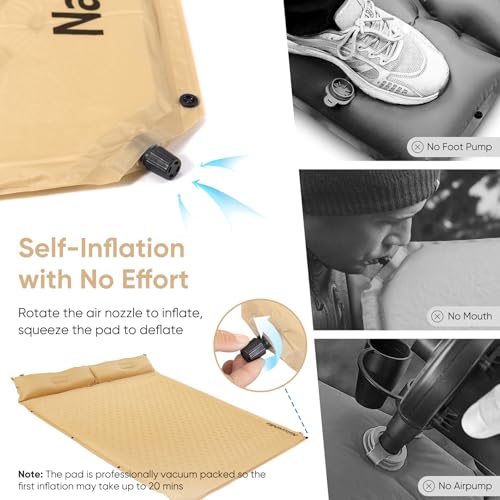 Naturehike SelfInflating Sleeping Pad Ultralight Memory Foam Pad with Pillow Fast Inflating Patchwork Sleeping Pad for Hiking RV Camping Full Yellow - Image 3