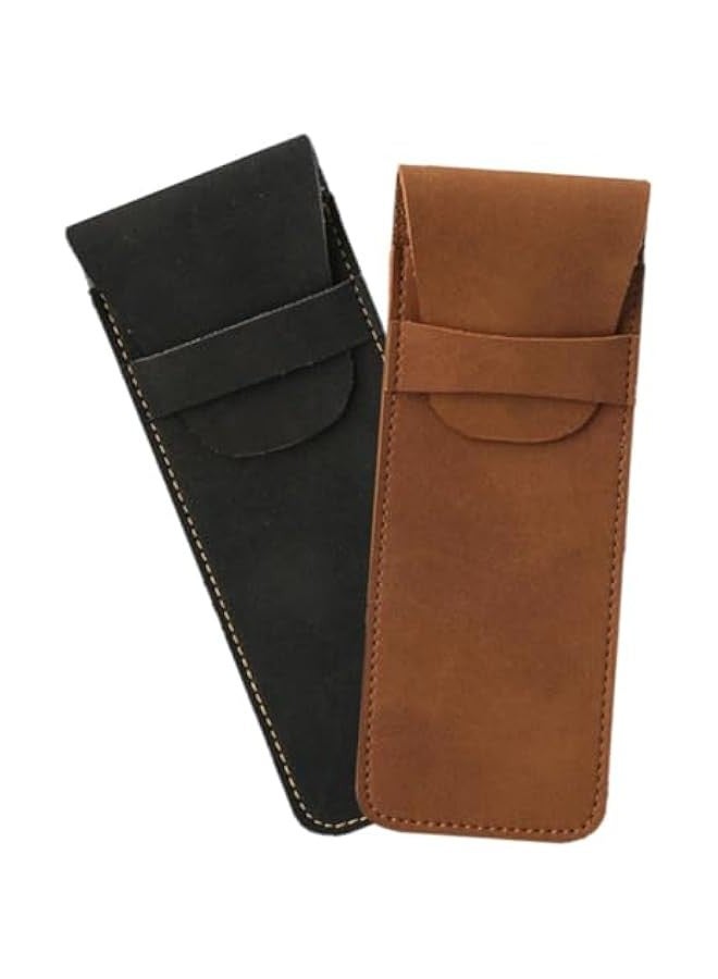Generic Leather Pencil Case Ballpoint Pens Pen Holder Ball Point Pens Two Pen Sleeve Pen Protective Cover Leather Pen Pouch Pen Bags Pen Bags Vintage Pu Clamshell Storage Bag 2pcs - Image 1