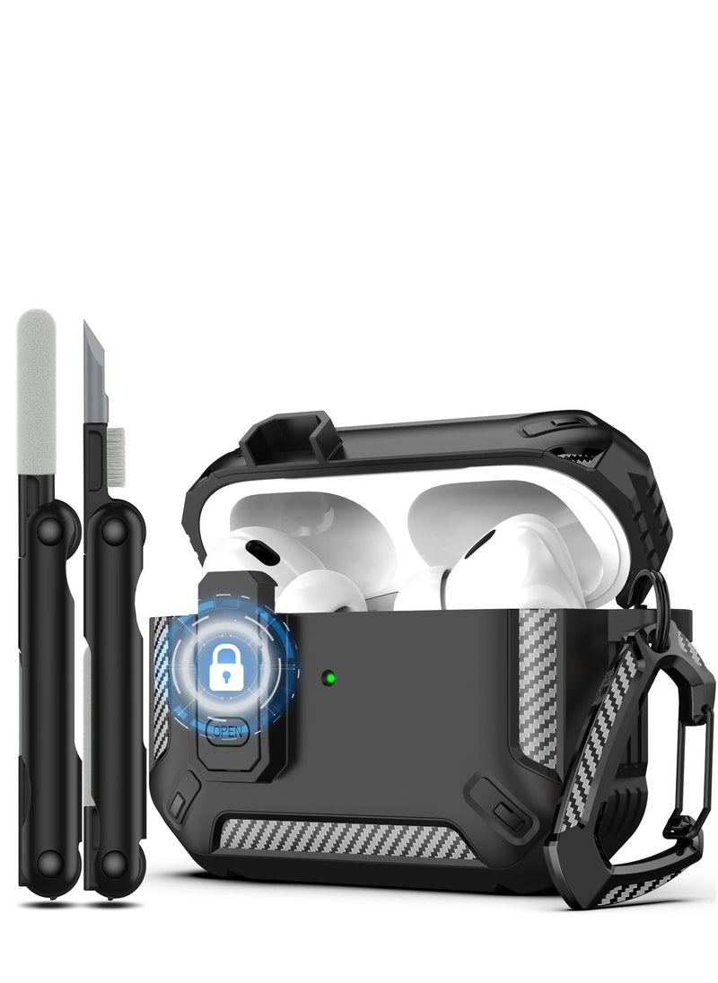 Generic - Airpods Pro 2 Case 2022, Airpods Pro 2 Locking Case with 3-in-1 Cleaning Tool, Drop-Proof Hard Case Rugged Shock Sleeve with Key Fob, Compatible with Apple Airpods Pro 2 2022 (Black/Gray - Image 1