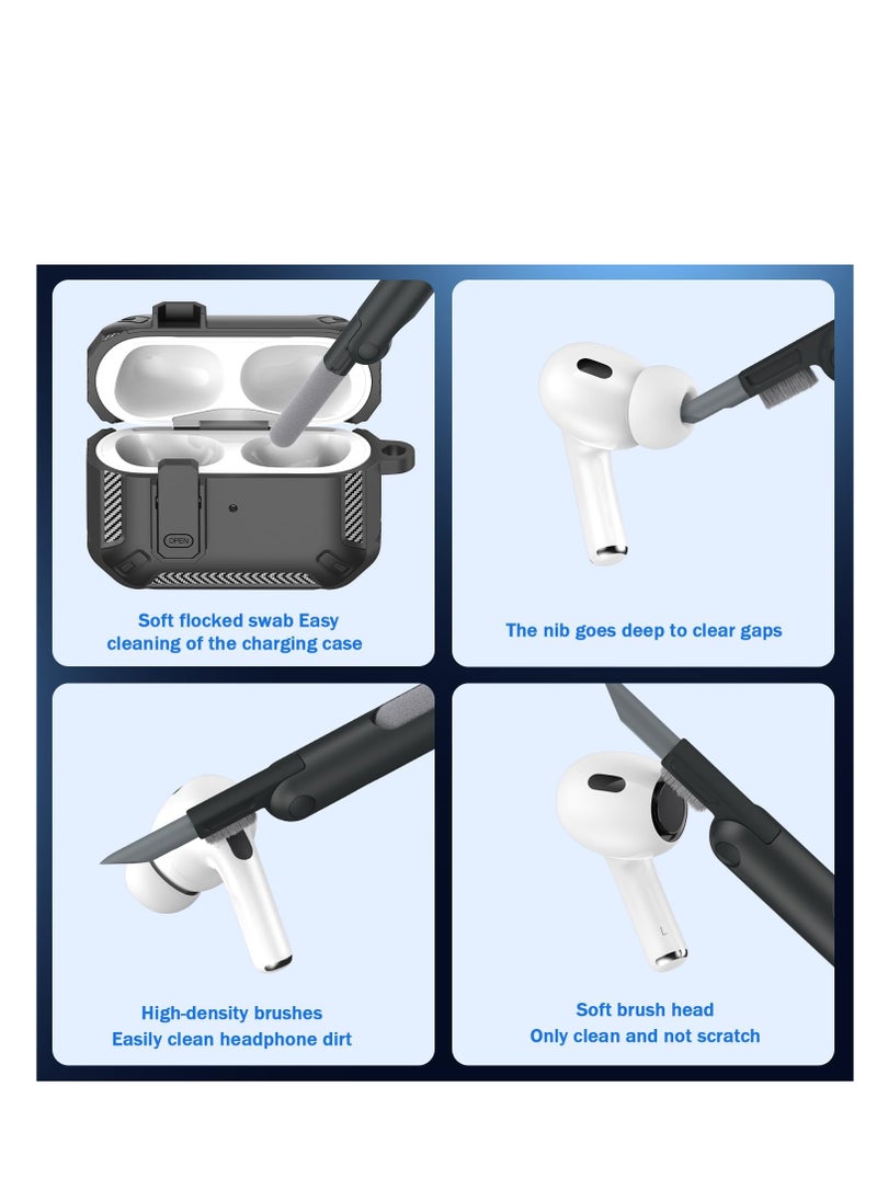 Generic - Airpods Pro 2 Case 2022, Airpods Pro 2 Locking Case with 3-in-1 Cleaning Tool, Drop-Proof Hard Case Rugged Shock Sleeve with Key Fob, Compatible with Apple Airpods Pro 2 2022 (Black/Gray - Image 1