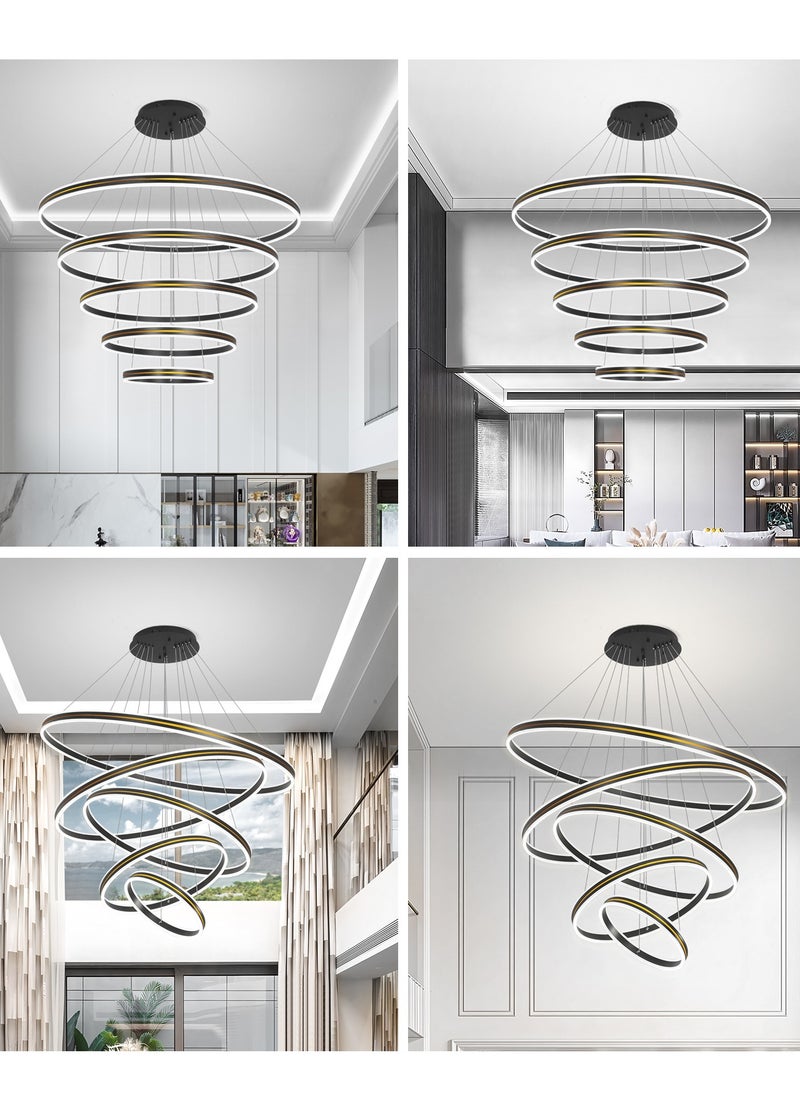 YATAI LIGHTING Staircase Large Chandelier Villa Entrance Foyer,Grand Dia 120cm Gold Black Modern Luxury High Ceiling Chandelier Living Room,Adjustable Color Temperature Acrylic Chandelier  - Image 2