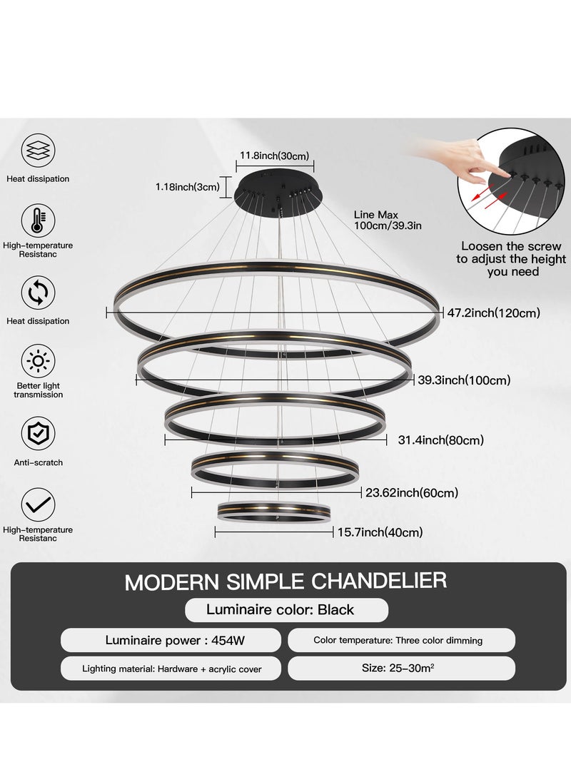 YATAI LIGHTING Staircase Large Chandelier Villa Entrance Foyer,Grand Dia 120cm Gold Black Modern Luxury High Ceiling Chandelier Living Room,Adjustable Color Temperature Acrylic Chandelier  - Image 4