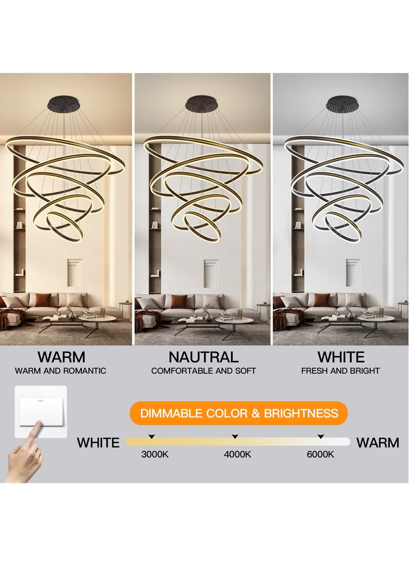 YATAI LIGHTING Staircase Large Chandelier Villa Entrance Foyer,Grand Dia 120cm Gold Black Modern Luxury High Ceiling Chandelier Living Room,Adjustable Color Temperature Acrylic Chandelier  - Image 3