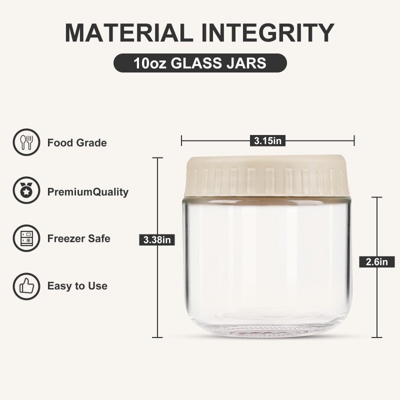 SHOWIN Overnight Oats Containers with Lids, 10oz Glass Jars with Lids 4 pcs, Apricot, Wide Mouth Mason jars for Salad, Yogurt, Snacks, Meal Prep - Image 2