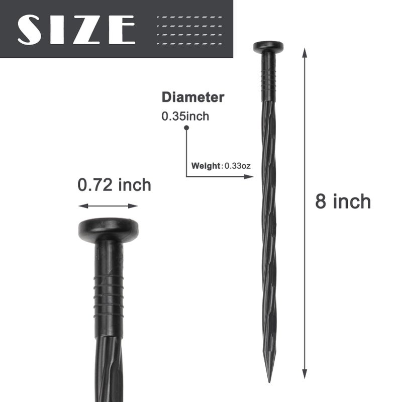 COBARYEN Plastic Landscape Anchoring Spikes 50 Pcs 8 Inch Nylon Spiral Landscape Spikes for Yard, Garden Lawn, Weed Barriers, Artificial Turf, Tent - Image 2