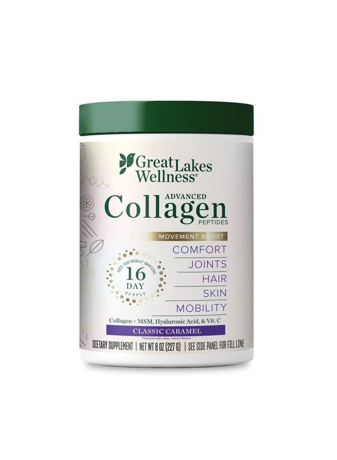 Great Lakes Wellness Movement Boost Advanced Collagen Peptides Powder with MSM, Hyaluronic Acid, Vitamin C - Joint Mobility & Comfort - Caramel Flavored - Non-GMO, Keto, Kosher - 8 oz  - Image 1