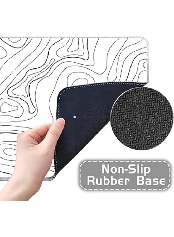 قاعدة ماوس طبوغرافية كبيرة للألعاب قاعدة ماوس وكيبورد وقاعدة مكتب تصميم بسيط للمكتب ، لون أبيض، مقاس 80 سم × 30 سم - Image 4