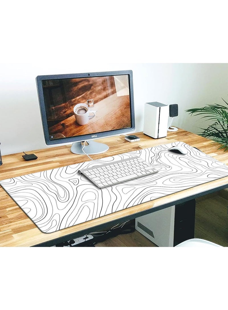 قاعدة ماوس طبوغرافية كبيرة للألعاب قاعدة ماوس وكيبورد وقاعدة مكتب تصميم بسيط للمكتب ، لون أبيض، مقاس 80 سم × 30 سم - Image 3