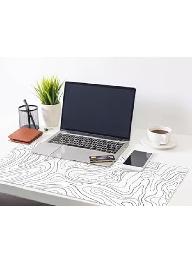 قاعدة ماوس طبوغرافية كبيرة للألعاب قاعدة ماوس وكيبورد وقاعدة مكتب تصميم بسيط للمكتب ، لون أبيض، مقاس 80 سم × 30 سم - Image 2