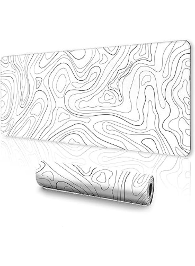 قاعدة ماوس طبوغرافية كبيرة للألعاب قاعدة ماوس وكيبورد وقاعدة مكتب تصميم بسيط للمكتب ، لون أبيض، مقاس 80 سم × 30 سم - Image 1