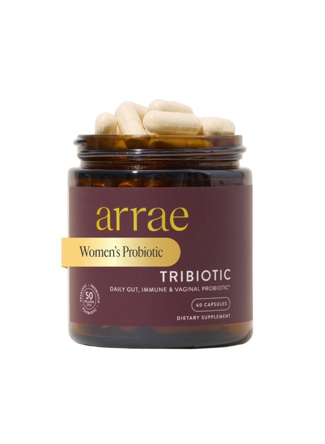 Arrae Tribiotic, Probiotics for Women, Support for Vaginal pH Balance, Gut, Immune, and Feminine Health, Prebiotics, Probiotics, Postbiotics, 60 Count - Image 1