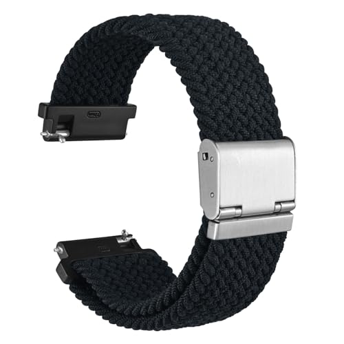 WOCCI 21mm Braided Nylon Watch Band for Men and Women Quick Release Silver Stainless Steel Buckle Black - Image 1
