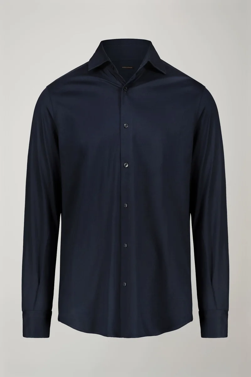 Doppelganger Blue Men's long-sleeved polo shirt with classic collar 100% piquet cotton regular fit - DK Blue for Men | Best Price UAE