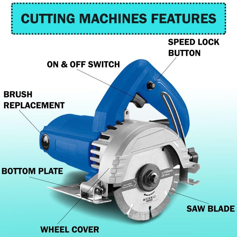 MLD MLD 5 inch height adjustable tiles cutter machine 1200W marble cutting machine With 3 Pieces WheelsDiscs for Cutting WoodMetalBrickMarble Size 125mm Plastic multicolor  - Image 2