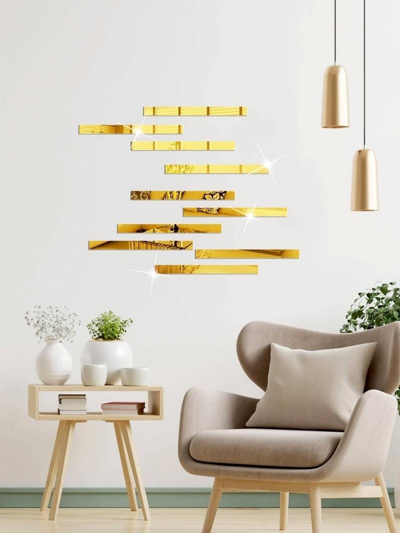 Fliptic 30 Strip Designed Golden Mirror Stickers for Wall, 3D Acrylic Mirror Wall Decor Sticker for Living Room, Bedroom & Office | Self-Adhesive DIY Decorative Mirror Strips for Home Decoration - Image 3