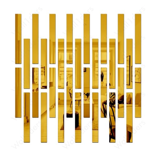 Fliptic 30 Strip Designed Golden Mirror Stickers for Wall, 3D Acrylic Mirror Wall Decor Sticker for Living Room, Bedroom & Office | Self-Adhesive DIY Decorative Mirror Strips for Home Decoration - Image 1