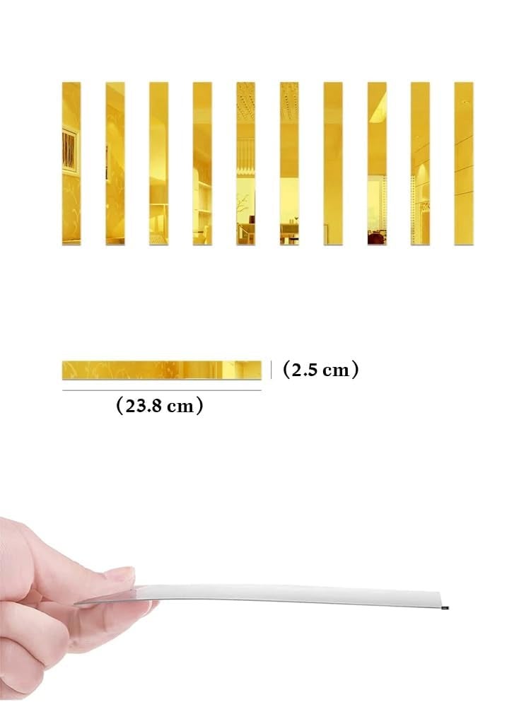 Fliptic 30 Strip Designed Golden Mirror Stickers for Wall, 3D Acrylic Mirror Wall Decor Sticker for Living Room, Bedroom & Office | Self-Adhesive DIY Decorative Mirror Strips for Home Decoration - Image 2