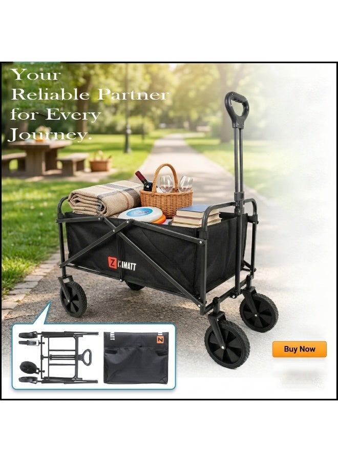 Foldable Utility Cart with Wheels 80 x 53 x 73.5 cm – Heavy Duty Collapsible Storage Trolley for Shopping, Camping, Garden & Outdoor Use – Black - Image 3