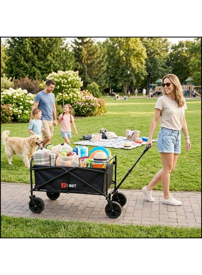 Foldable Utility Cart with Wheels 80 x 53 x 73.5 cm – Heavy Duty Collapsible Storage Trolley for Shopping, Camping, Garden & Outdoor Use – Black - Image 4