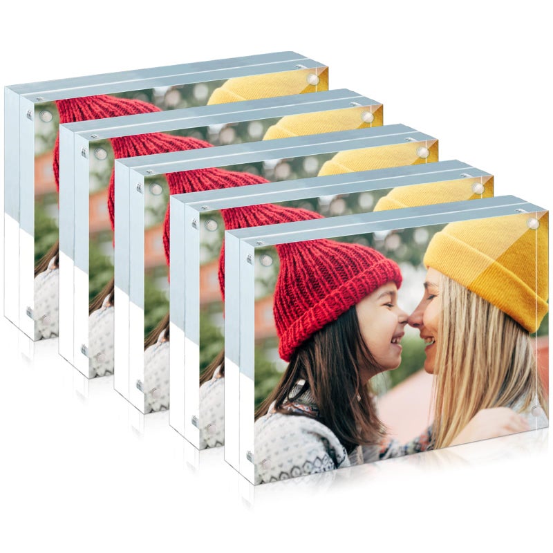 ILYXY Picture Frame  5 Pack Acrylic 3.5x5 - Magnetic  Double Sided  Free Standing  UV Protection  20mm Thick Frameless Clear Picture Frames - Image 1