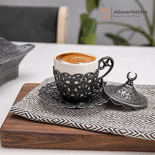 Alisveristime 27 Pc Turkish Greek Arabic Coffee Espresso Cup Saucer Set (Gelincik) (Black) - Image 2