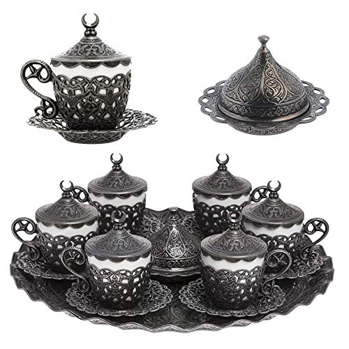 Alisveristime 27 Pc Turkish Greek Arabic Coffee Espresso Cup Saucer Set (Gelincik) (Black) - Image 1