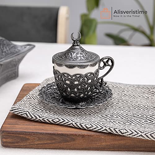 Alisveristime 27 Pc Turkish Greek Arabic Coffee Espresso Cup Saucer Set (Gelincik) (Black) - Image 4