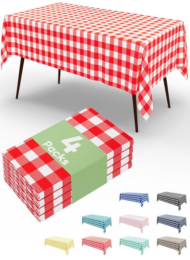 misaya 4 Packs Buffalo Disposable Table Cloth, 54 x 108 Inch Waterproof Plastic Tablecloth, Rectangle Red and White Checkered Table Covers for Picnic, Birthday, Party - Image 1