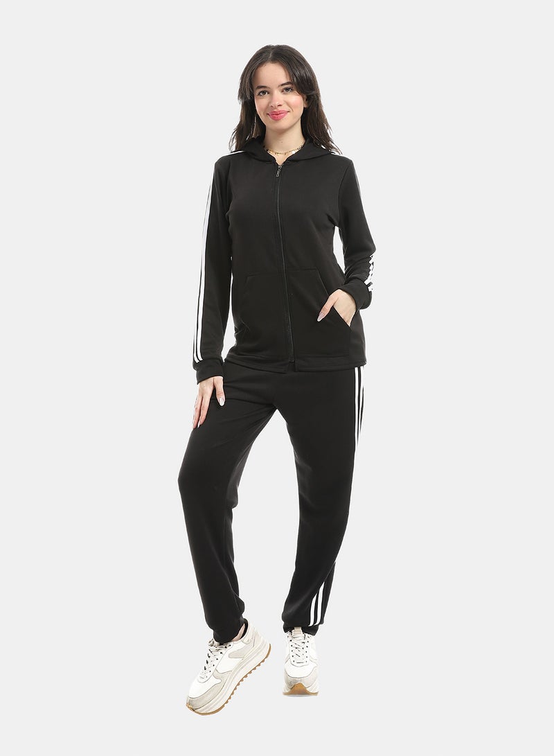Andora Black Long Sleeves Hooded Zipped Tracksuit_Black - Image 1