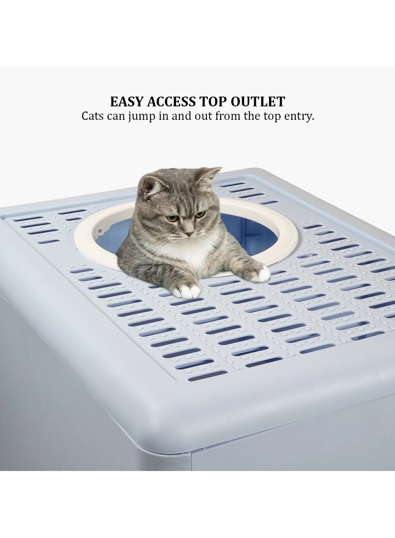 MAJIBAO Fully Enclosed cat litter box with Drawer, Litter scoop, and Sand filter holes, Anti-splashing cat toilet for indoor cats, Foldable cat litter box with Front entry and Top exit 52 cm (Blue)  - Image 4