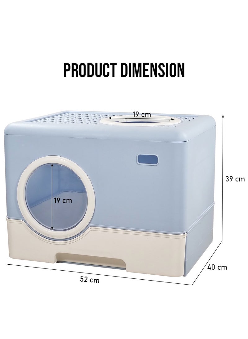 MAJIBAO Fully Enclosed cat litter box with Drawer, Litter scoop, and Sand filter holes, Anti-splashing cat toilet for indoor cats, Foldable cat litter box with Front entry and Top exit 52 cm (Blue)  - Image 2