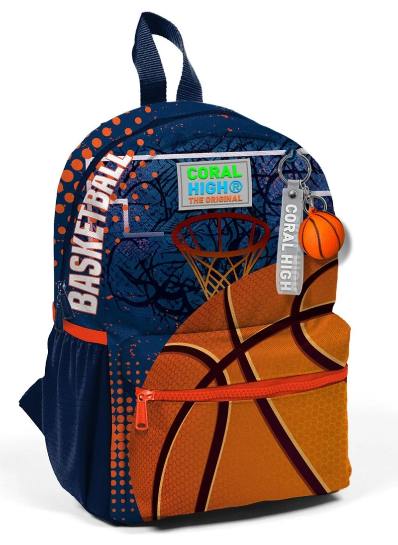CORAL HIGH Mini Yuva Backpack Orange Navy Blue Basketball Patterned Two Compartments 23566