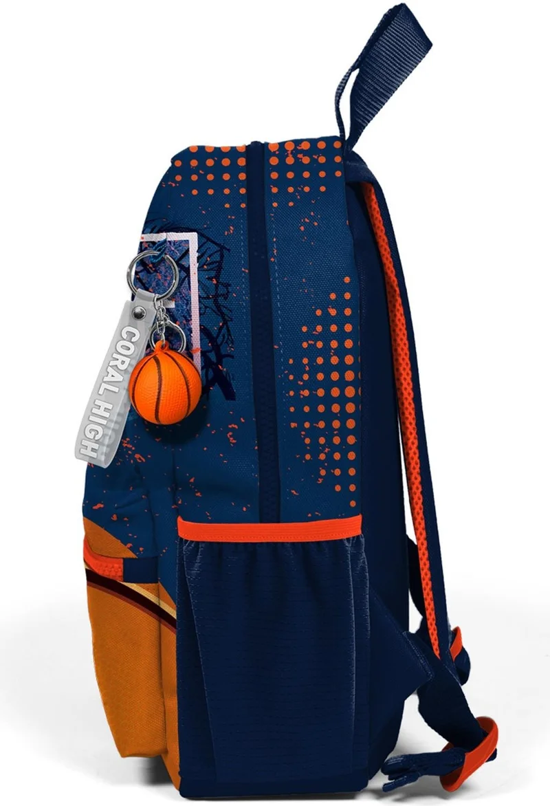 CORAL HIGH Mini Yuva Backpack Orange Navy Blue Basketball Patterned Two Compartments 23566