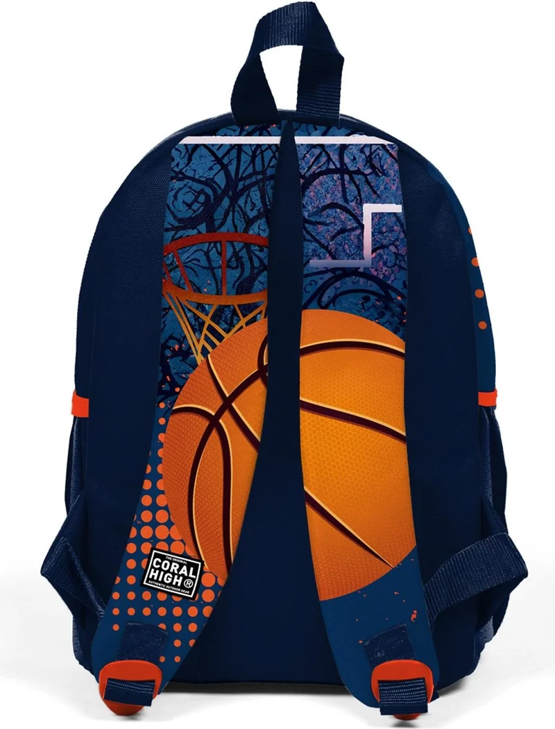 CORAL HIGH Mini Yuva Backpack Orange Navy Blue Basketball Patterned Two Compartments 23566