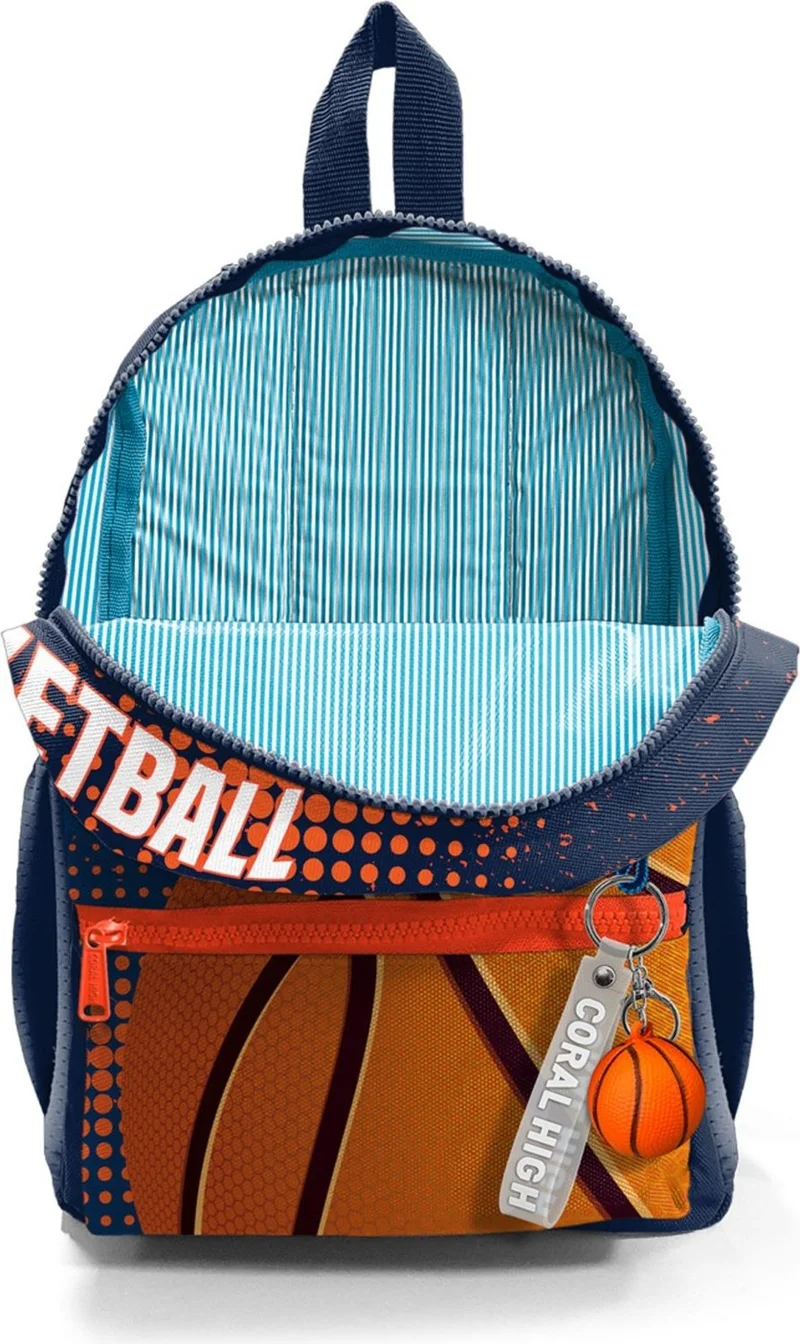CORAL HIGH Mini Yuva Backpack Orange Navy Blue Basketball Patterned Two Compartments 23566