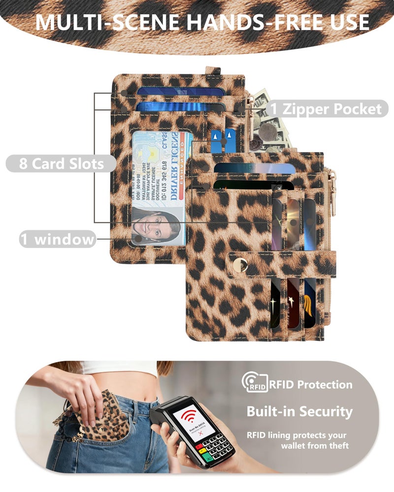 Sunpour Wallet Keychain Wristlet,Airtag Wristlet Wallet for Women RFID Credit Card Holder with boho beaded Cute Key Chains for Women(Leopard) - Image 3