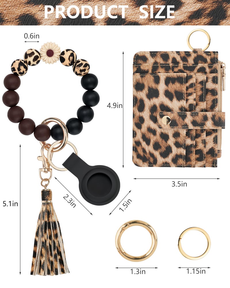 Sunpour Wallet Keychain Wristlet,Airtag Wristlet Wallet for Women RFID Credit Card Holder with boho beaded Cute Key Chains for Women(Leopard) - Image 2
