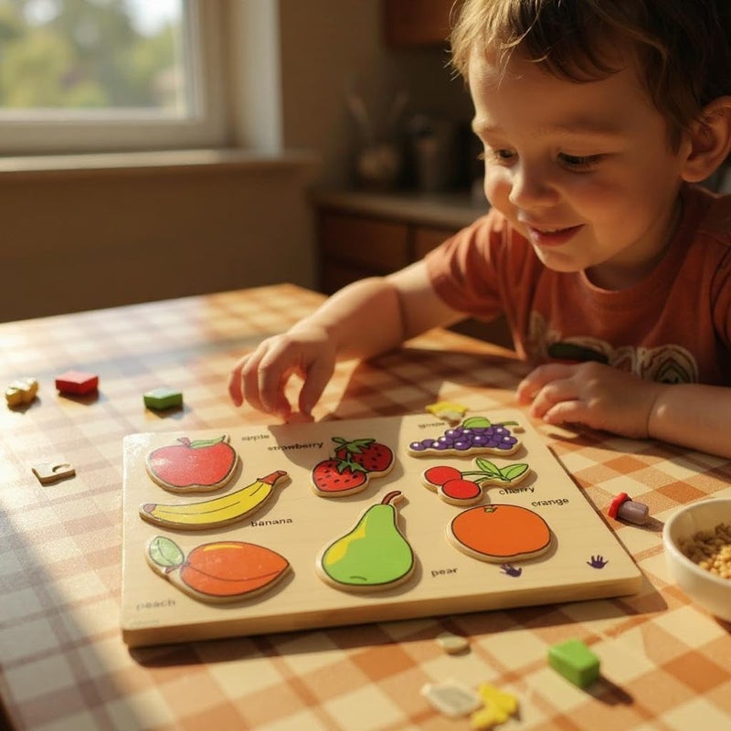 B&D Wooden Fruit Puzzle Board for Kids - Image 1