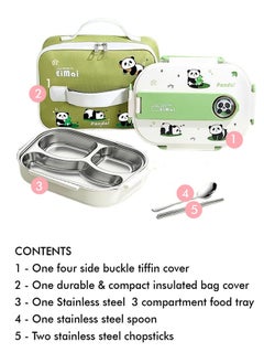 LITTLE SURPRISE BOX 2D Panda Medium Size Size Stainless Steel Lunch Box /Tiffin with Insulated Matching Lunch Bag stainless steel spoon and chopsticks for Kids & Adults 1000 ml  - Image 2
