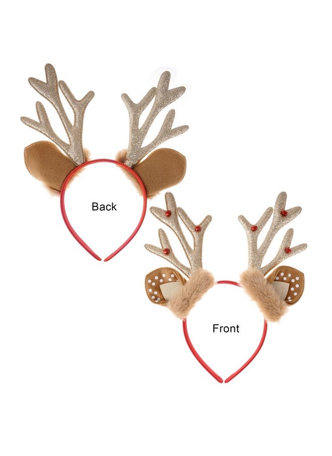 SUMERSHA - Christmas Reindeer Antlers Headband Xmas Antlers Headband With Bells Cute Reindeer Ears Headwear Christmas Party Hair Accessories (Gold) - Image 1