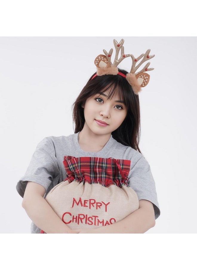 SUMERSHA - Christmas Reindeer Antlers Headband Xmas Antlers Headband With Bells Cute Reindeer Ears Headwear Christmas Party Hair Accessories (Gold) - Image 1