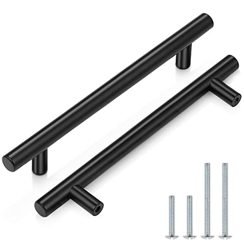 Probrico 5 Pack|Flat Black Modern Cabinet Handles Cupboard Pull Kitchen Cabinet Hardware Dresser Pulls - 6-1/3 inch Center-to-Center Bar Cabinet Pull - Image 1
