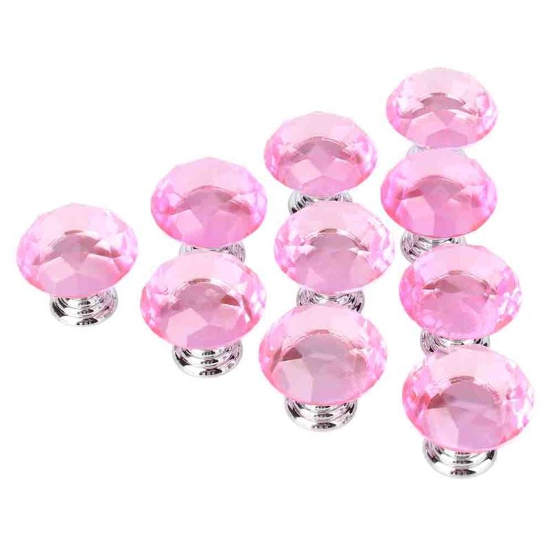 10PCS 30mm Pink Crystal Glass Door Knobs For Drawer Cabinet Kitchen - Image 1