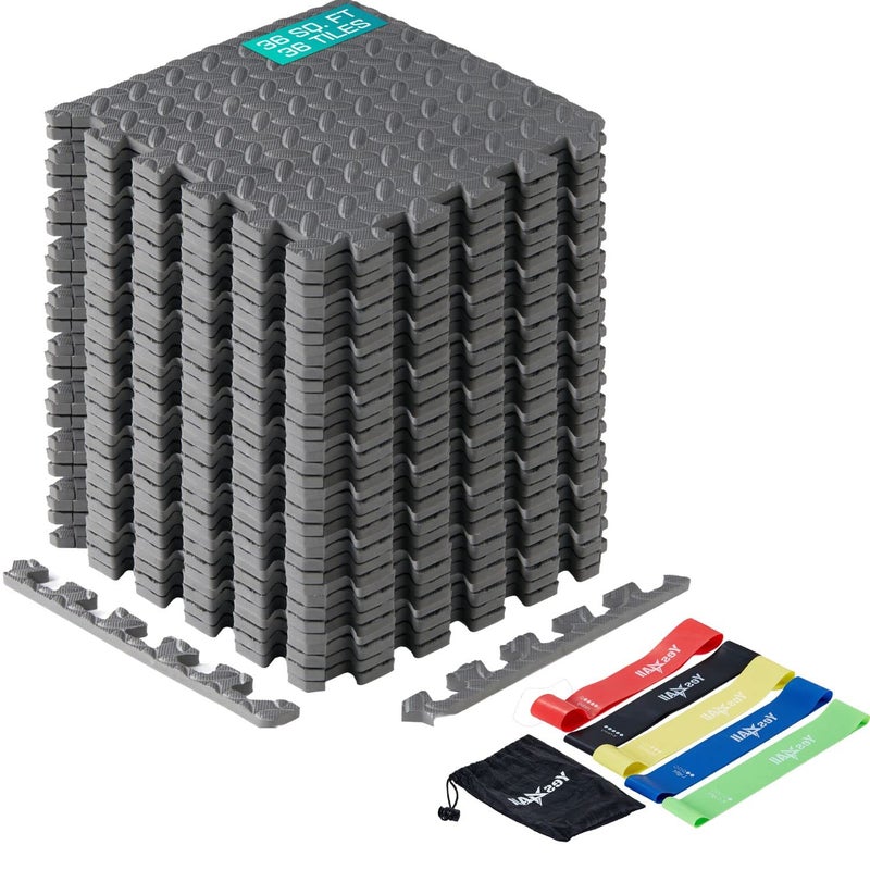 Yes4All EVA Interlocking Mats, Puzzle Floor Tiles, Foam Floor Padding with Border for Furniture, Home Space, Living Room, Garage 11,15,32,99 SQFT - Image 1