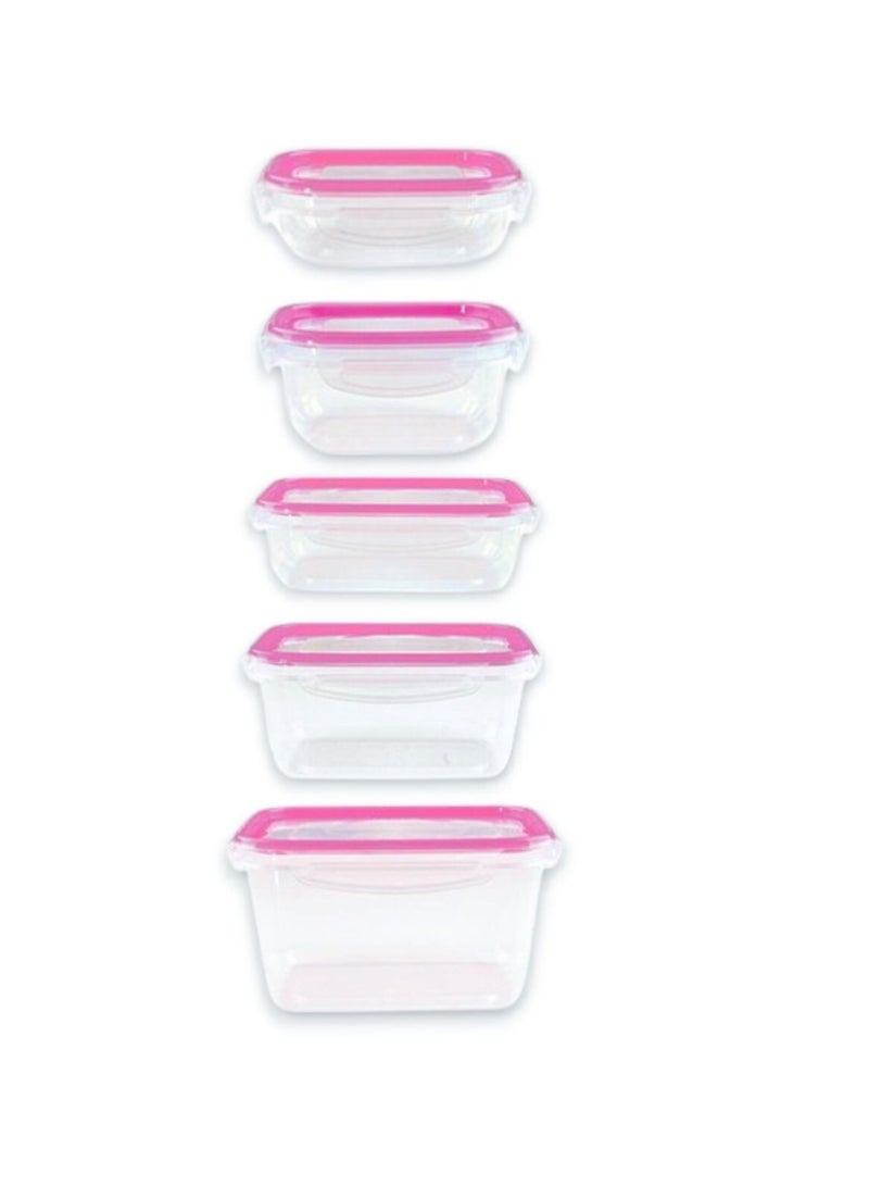 kleez Food Container Lunch Box Set of 5 – Airtight, Leak Proof, Four Clip Lids, 1600ml, 1300ml, 900ml, 450ml, 300ml – Durable Food Storage Containers - Image 1