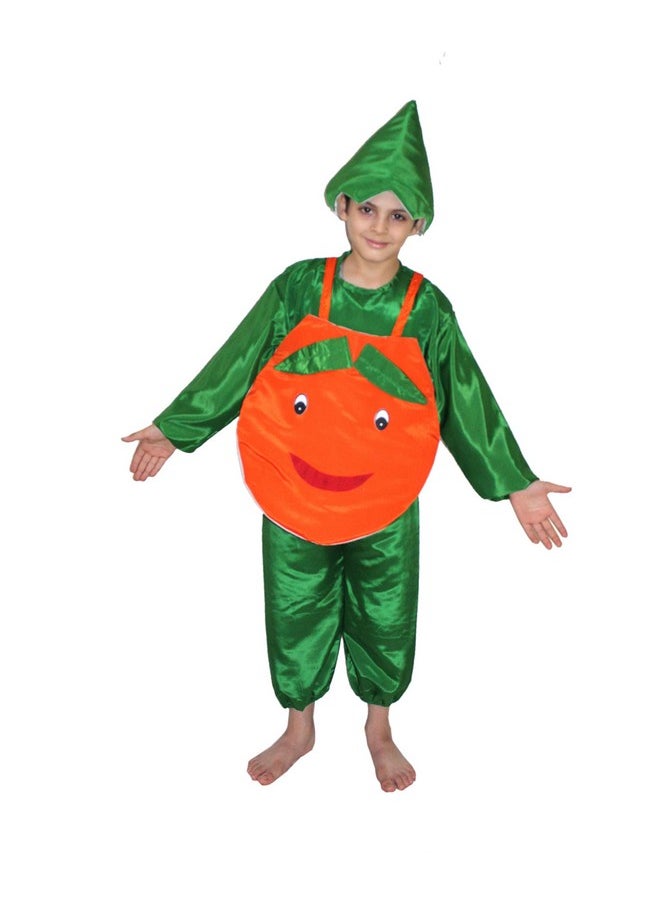 Kaku Fancy Dresses Kaku Fancy Dresses Polyester Orange Fruits Costume Cutout with Cap -Orange-Green, 3-8 Years, for Boys & Girls  - Image 2