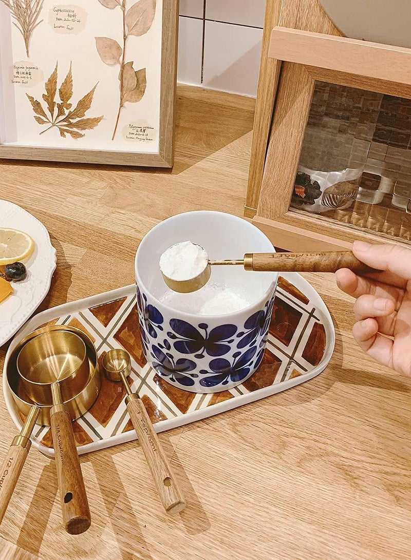 Excefore Measuring Cups and Spoons Set of 8, Golden Stainless Steel Measuring Cup with Wooden Handle, Kitchen/Food/Liquid/Baking - Image 4