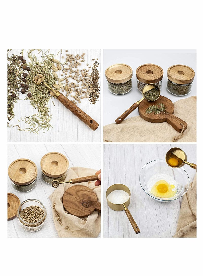 Excefore Measuring Cups and Spoons Set of 8, Golden Stainless Steel Measuring Cup with Wooden Handle, Kitchen/Food/Liquid/Baking - Image 5