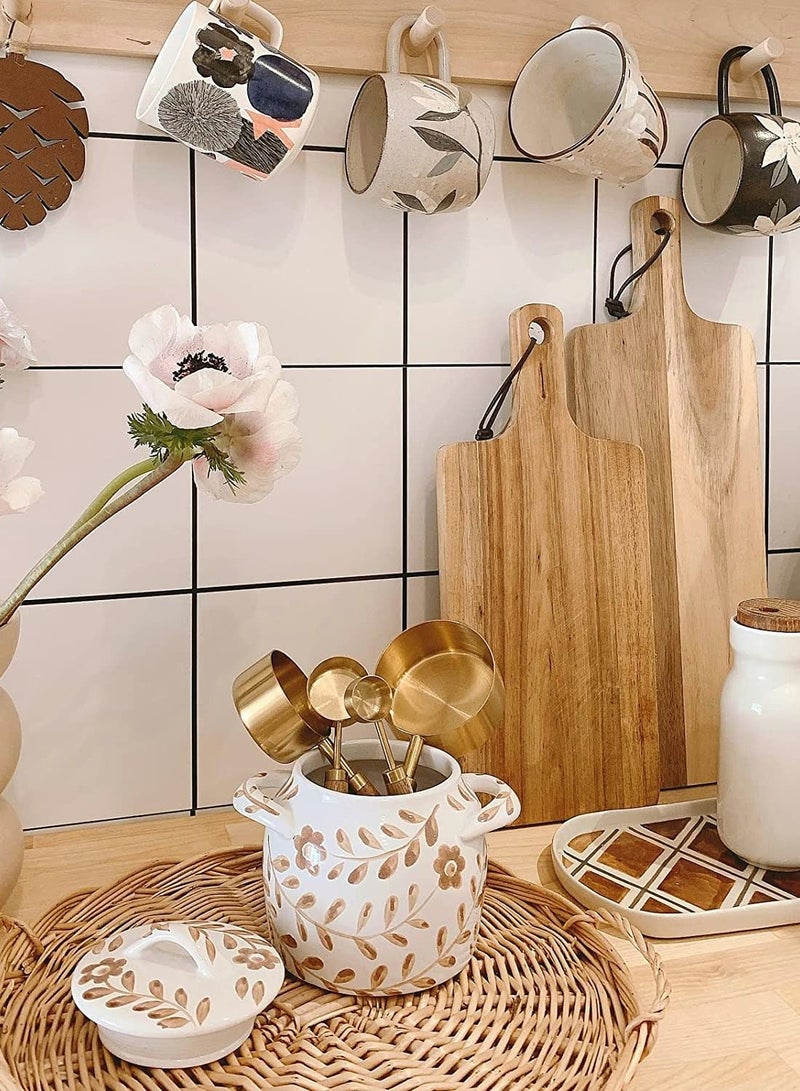 Excefore Measuring Cups and Spoons Set of 8, Golden Stainless Steel Measuring Cup with Wooden Handle, Kitchen/Food/Liquid/Baking - Image 3